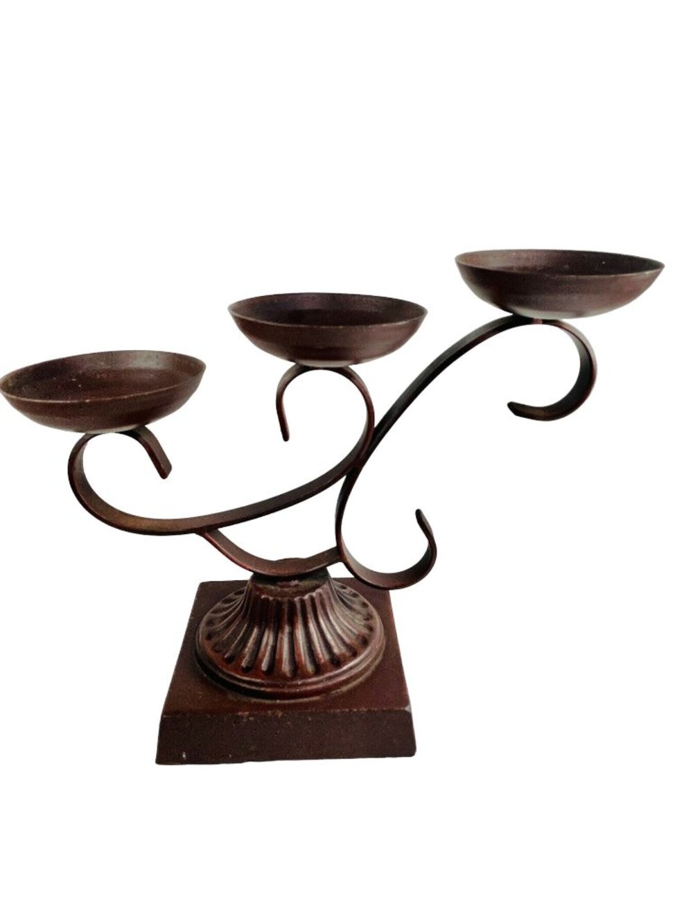 MCM Wrought Iron Candle Holder Three Tiered Pillar Stand Heavy Vintage u